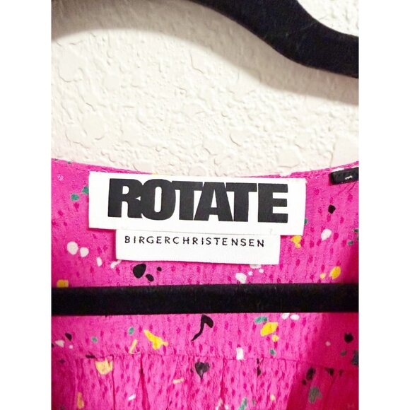 Rotate Birger Christensen Tracy Paint Splash Print Blouse Ruffle Hem Pink Size 2 - Picture 7 of 8